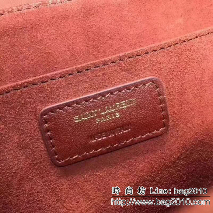 YSL聖羅蘭 米色亞麻帆布 幹邑色真皮挎包 正面翻蓋包 YAS1231